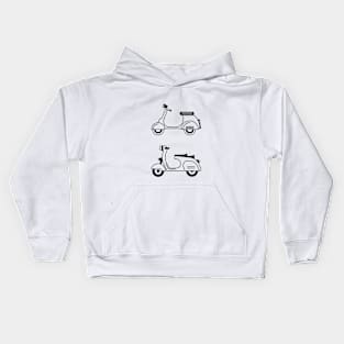 Illustration of two stylized black and white scooter (motorcycle) Kids Hoodie